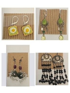 Handcrafted Statement Earring Lot - 4 Pairs Boho & Novelty